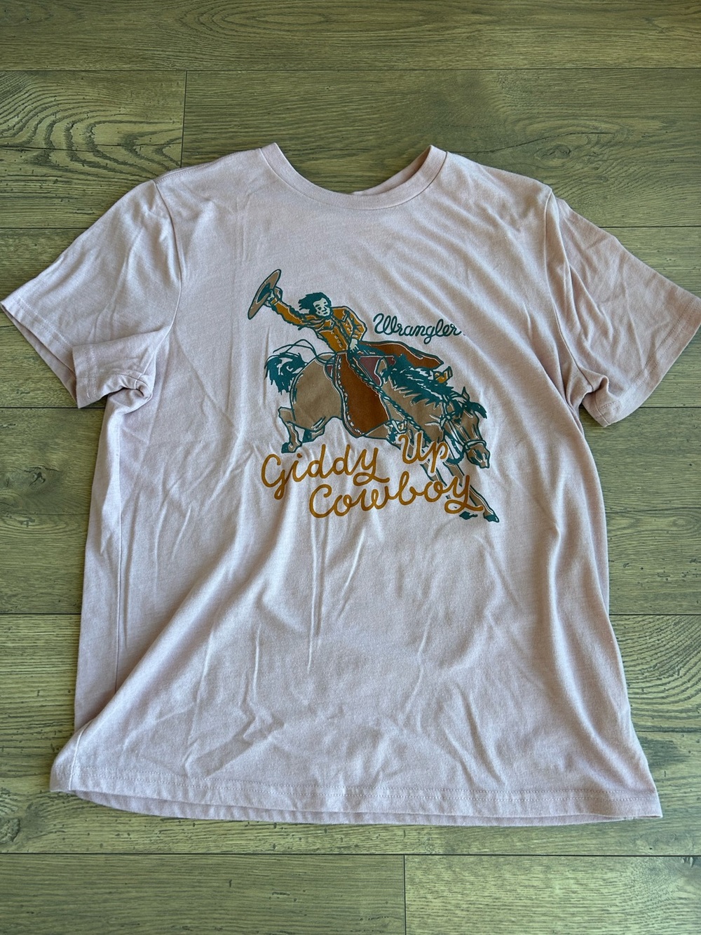 Wrangler Light Pink Rodeo Graphic Tee with Bucking Bronco Print